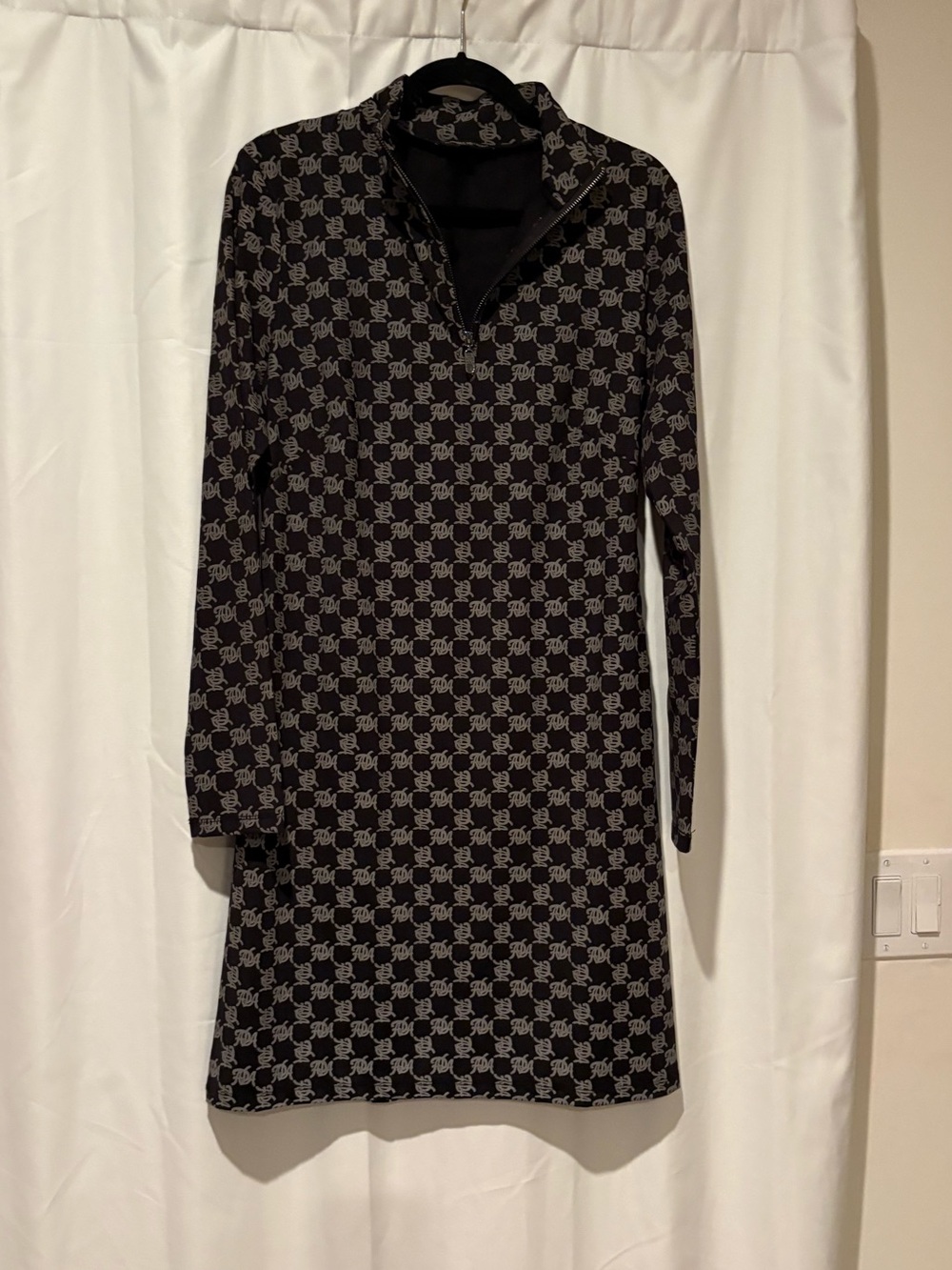 Alessandro Dell'Acqua Black and Gray Geometric Long-Sleeve Dress